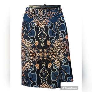 Halogen Pasiley Floral Metallic Shimmer Tapestry Midi Skirt  #0965 SZ 0
